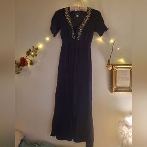 Navy Blue Floral Stitched Maxi Dress XS
